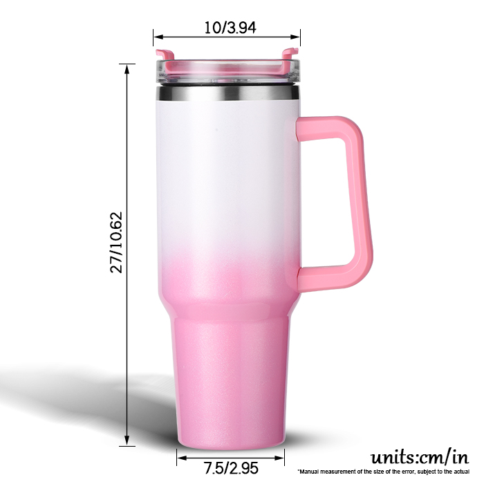 Custom Promotional 40oz Gradient Shimmer Tumbler with handle and